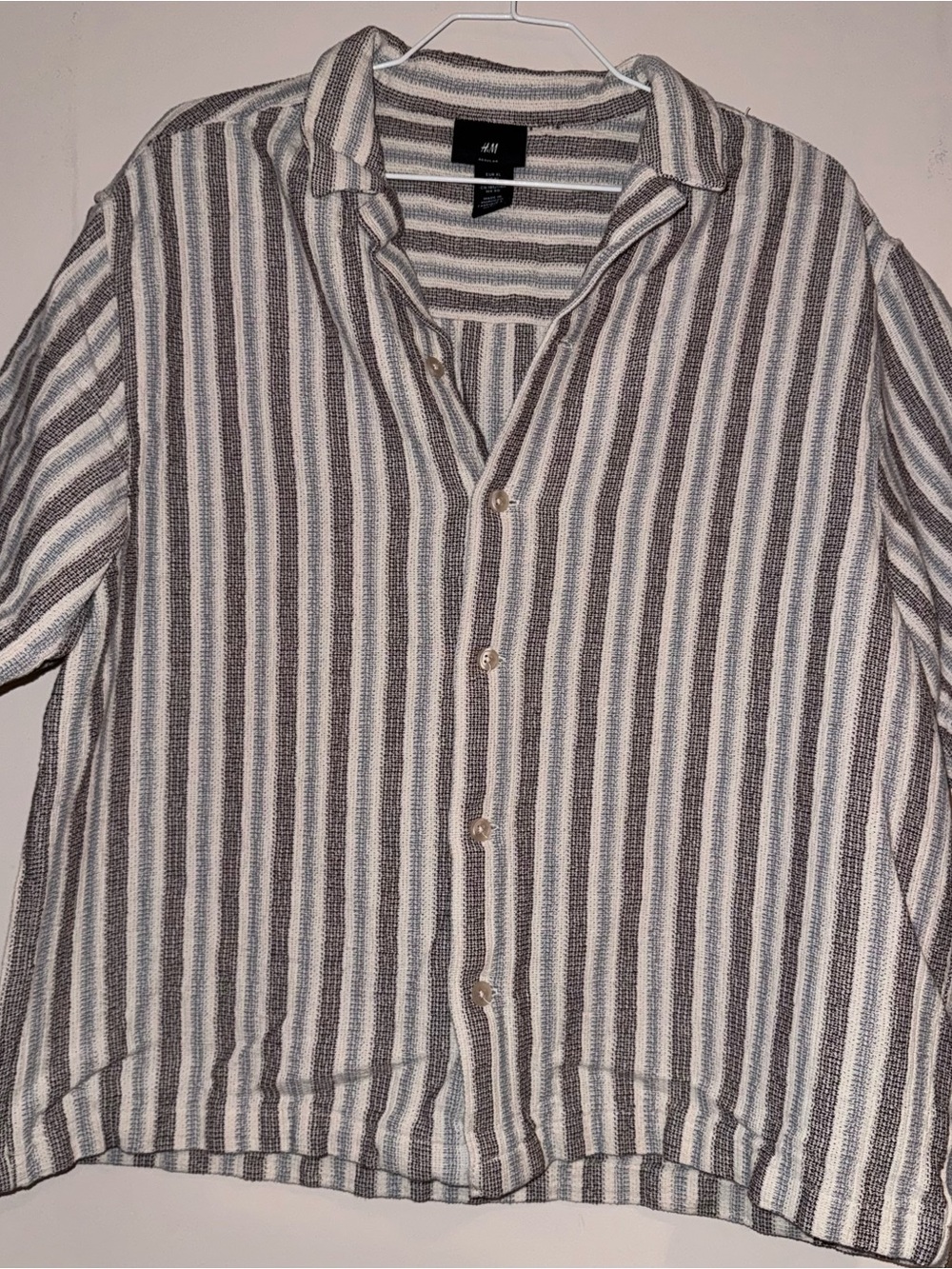 H&M Men's Striped Button-Down Shirt - Gray, White & Cream